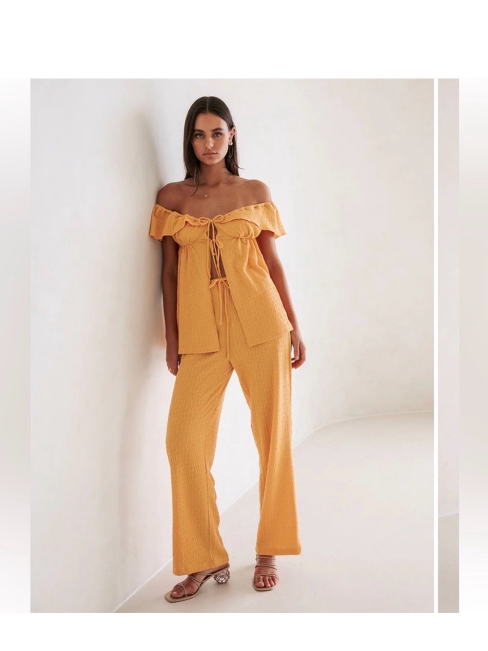 SABO Mustard Yellow Off-Shoulder top and Wide-Leg pant